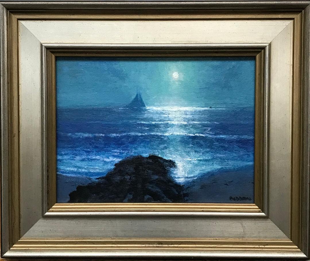 Michael Budden Landscape Painting -  Moonlight Sailing Series, Contemporary Impressionistic Landscape Oil Painting