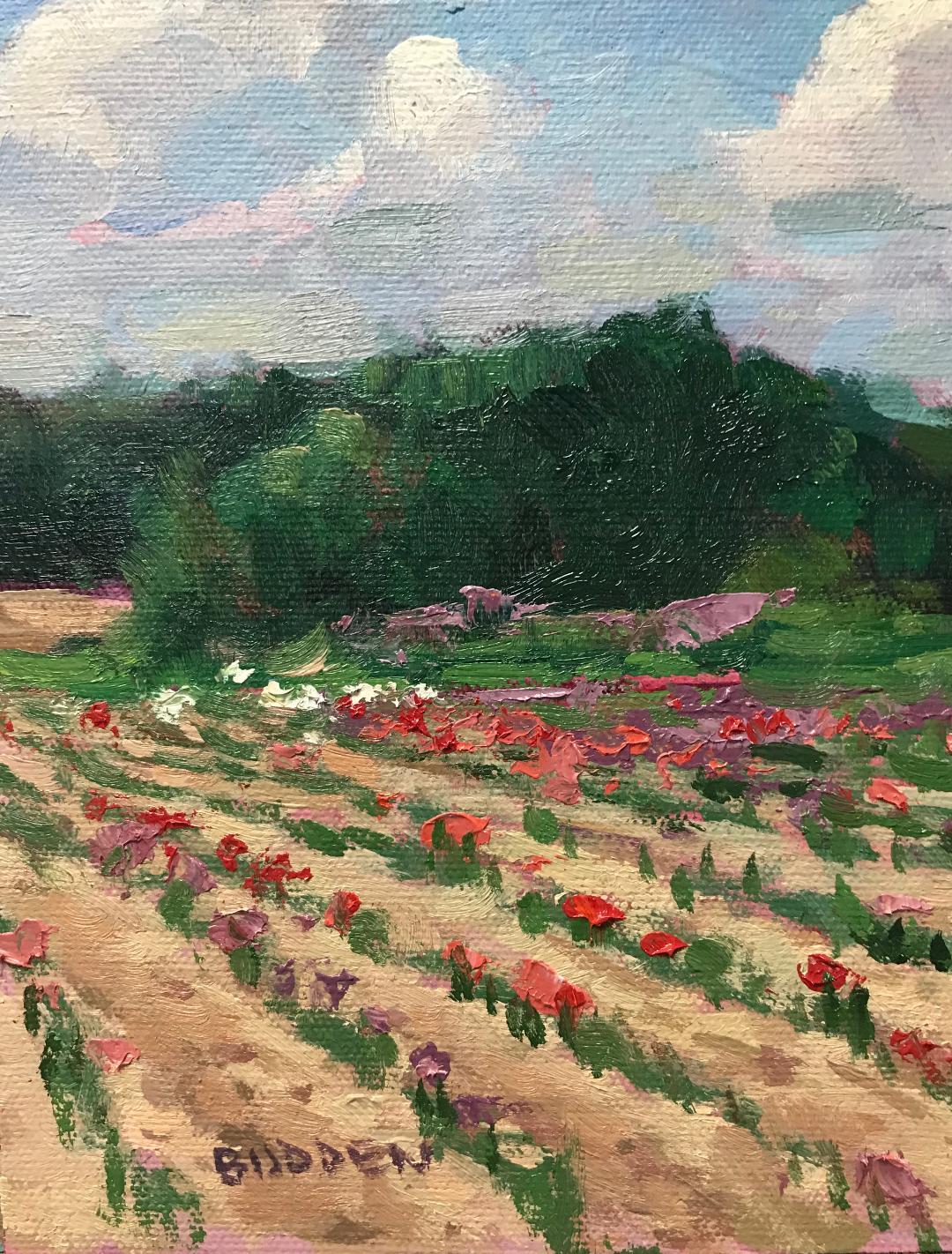 An oil painting on canvas that showcases the beautiful light of a summer day shinning on a field of flowers. This painting was painted en plein air on location in an Impressionistic style and is being sold unframed.

ARTIST'S STATEMENT
I have been