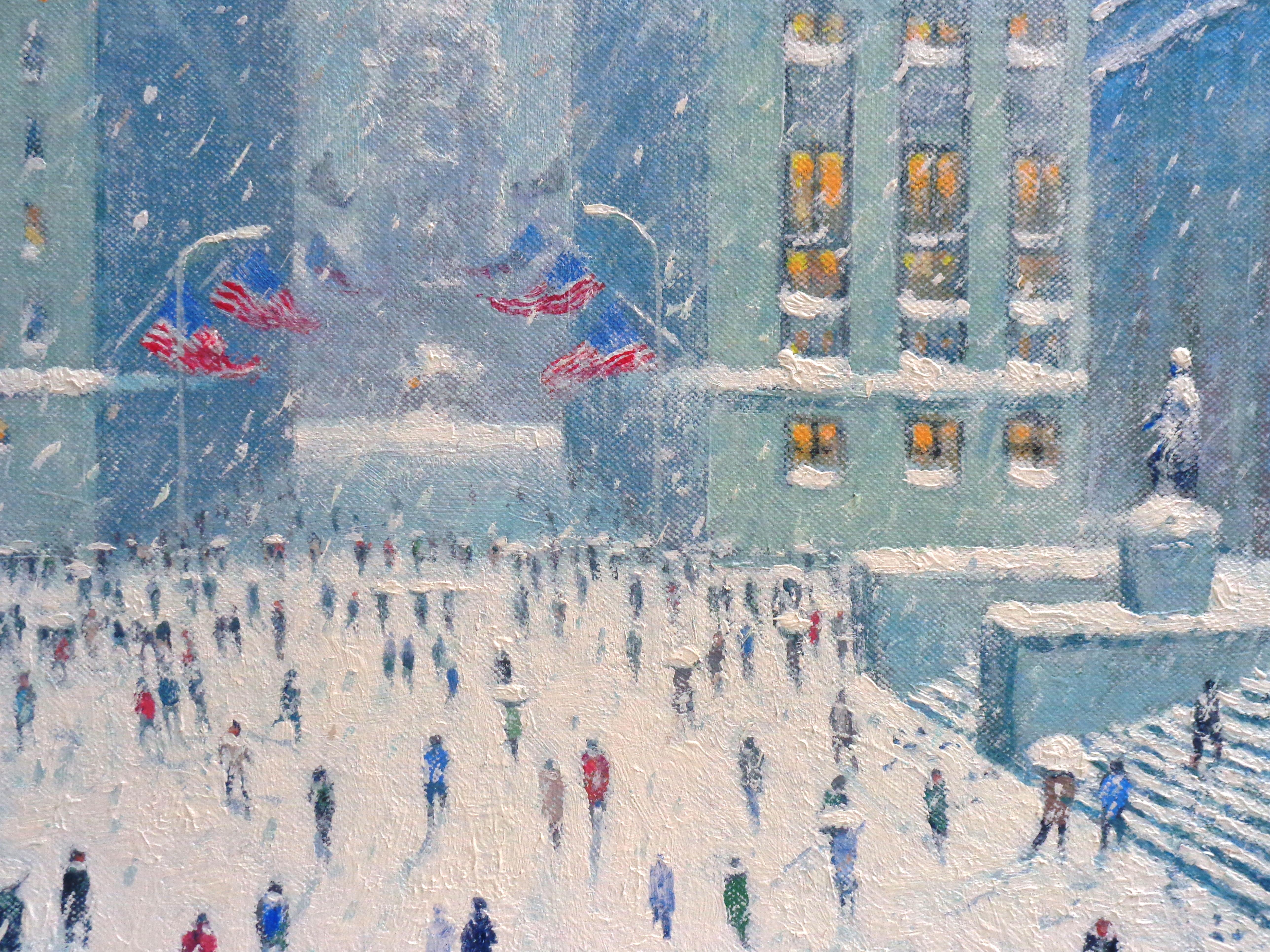  New York City Winter Wall Street Flags Oil Painting by Michael Budden 2