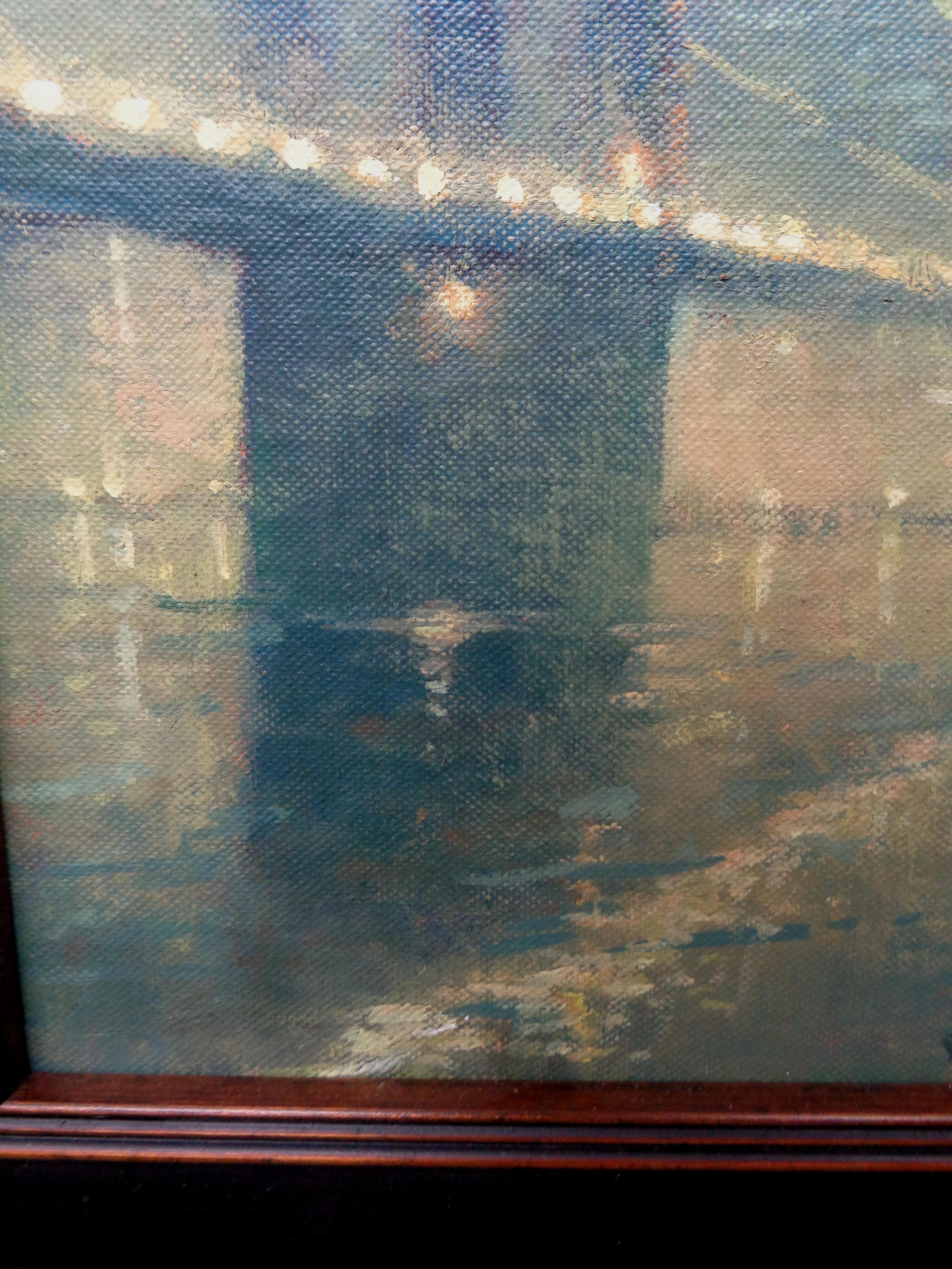 New York City Oil Painting by Michael Budden Foggy Evening Brooklyn Bridge 4