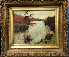 Antique "Crisp Afternoon", Franklin Dehaven, NA, oil painting, Salmagundi Club Label 