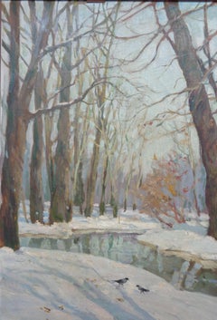 Russian American Impressionist Constantine  Westchiloff Winter Oil Painting Snow