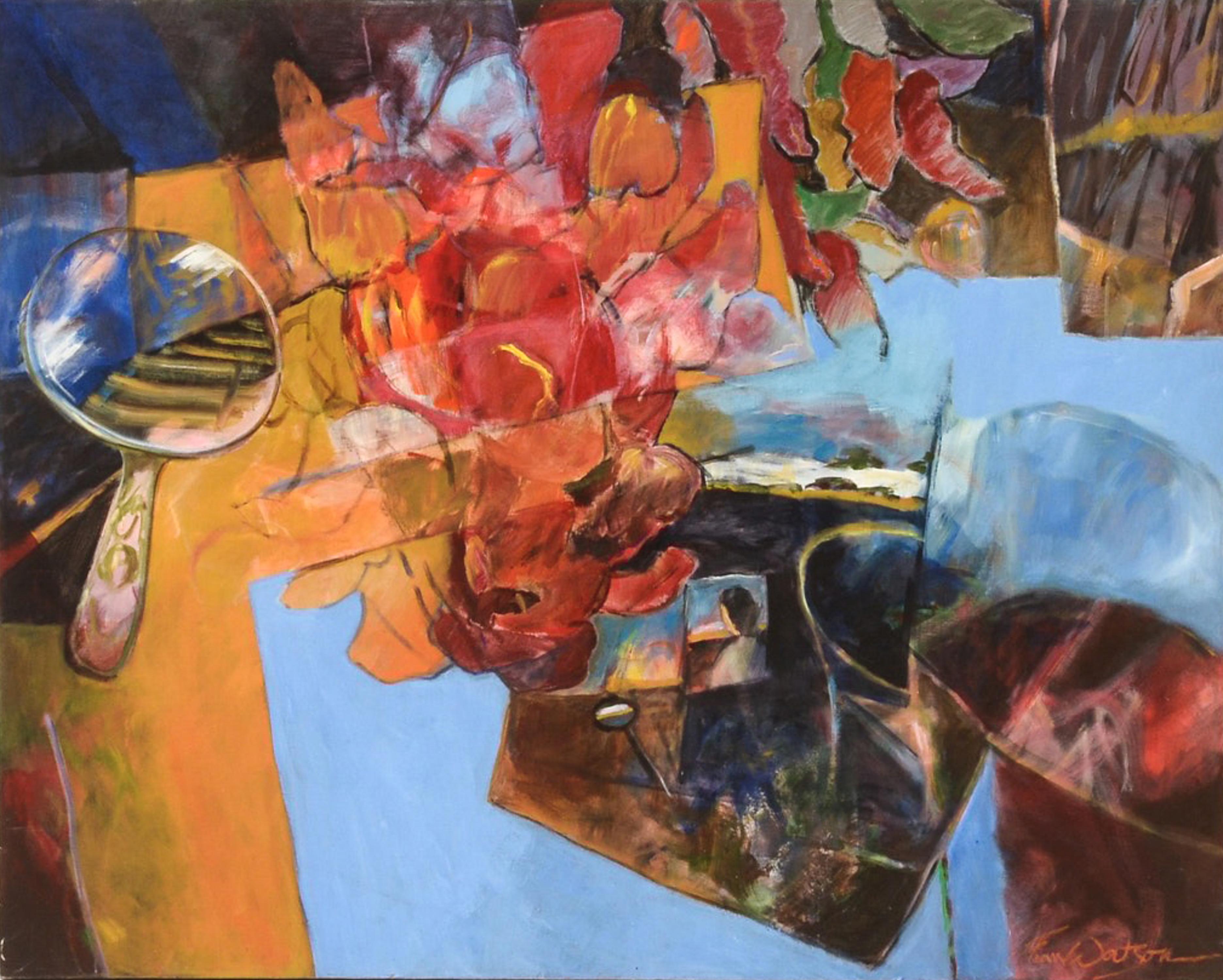 "Some Grass Lies Pink" du peintre américain contemporain Fran Watson est une exubérante nature morte semi-abstraite créée à la fin des années 90.

Fran Watson est une peintre contemporaine et une critique d'art basée à Cincinnati. Peintre abstrait