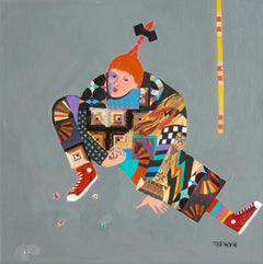 Leslie Trewyn "Arlequin", acrylic collage on board