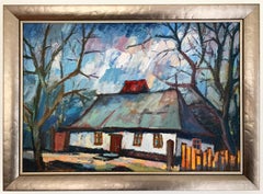 ""Village House" par Gyula Dudas, huile sur carton