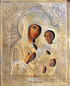 "Virgin Mary and Child", Russian Imperial gilted silver oaklad icon in kiot