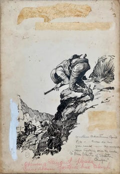 Lorence Bjorklund « Gun Shots of Skeleton Canyon », encre sur carton d'illustration