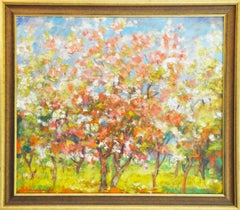 Vintage "Orchard in Bloom" by Gyula Dudas, oil on canvas