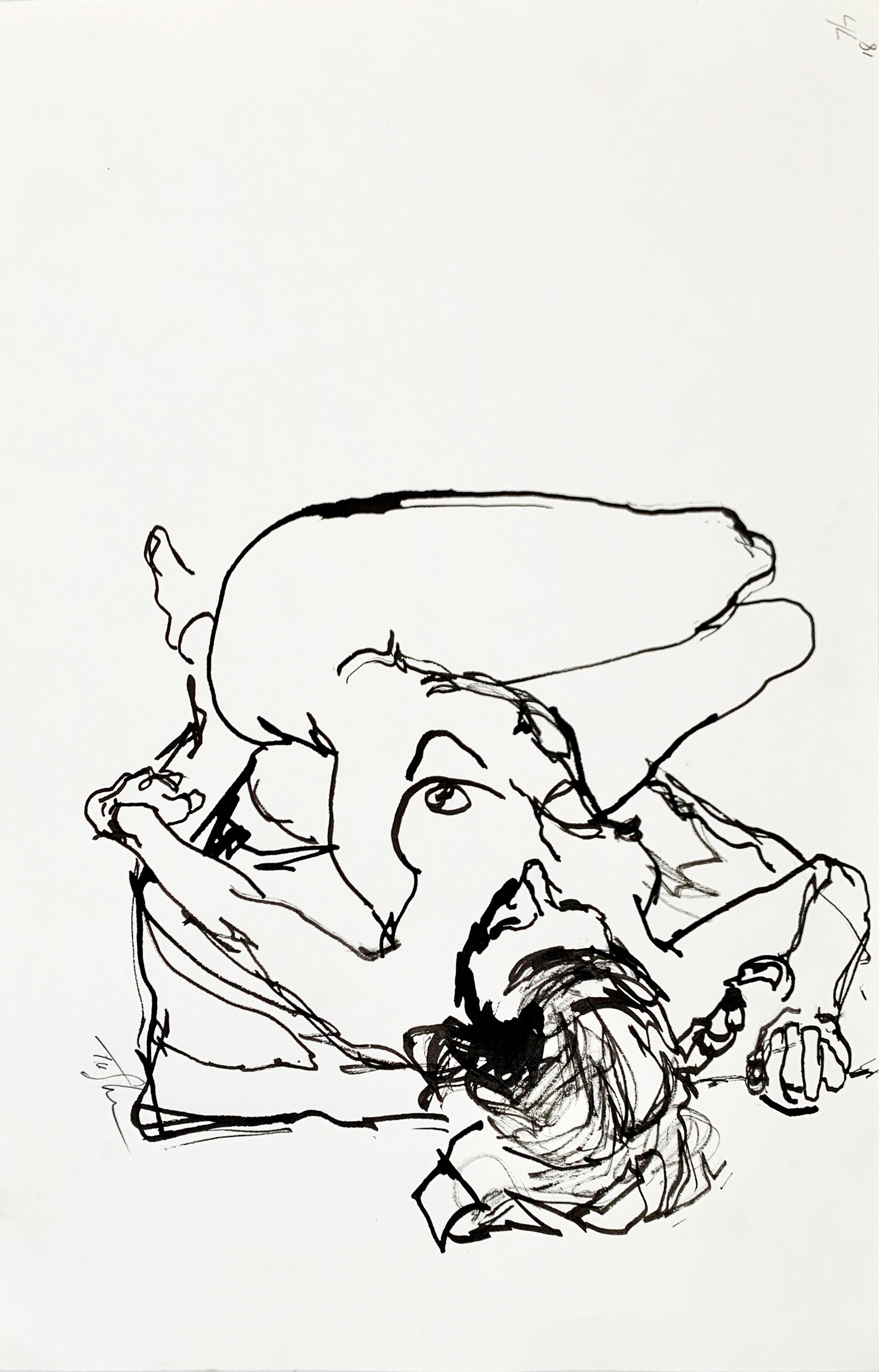 John Tuska "Nude Study #7", original ink wash on paper
