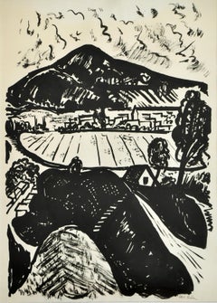 Dési Huber István "Dés Landscape", original ink wash on paper