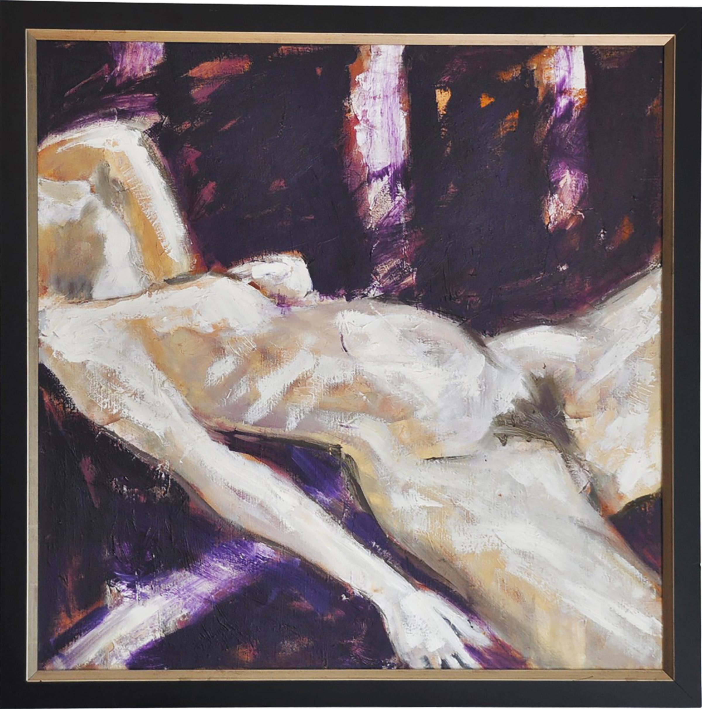 "Sleep II" by contemporary Romanian painter Marcel Lupse is an expressionist oil on canvas representing a reclining nude.

Marcel Lupse, born in 1954 is a well established contemporary Romanian painter with well over 100 group and personal