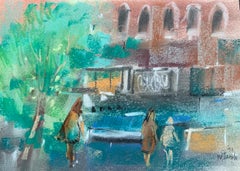 "Scène urbaine", pastel original sur papier de William Jacobs