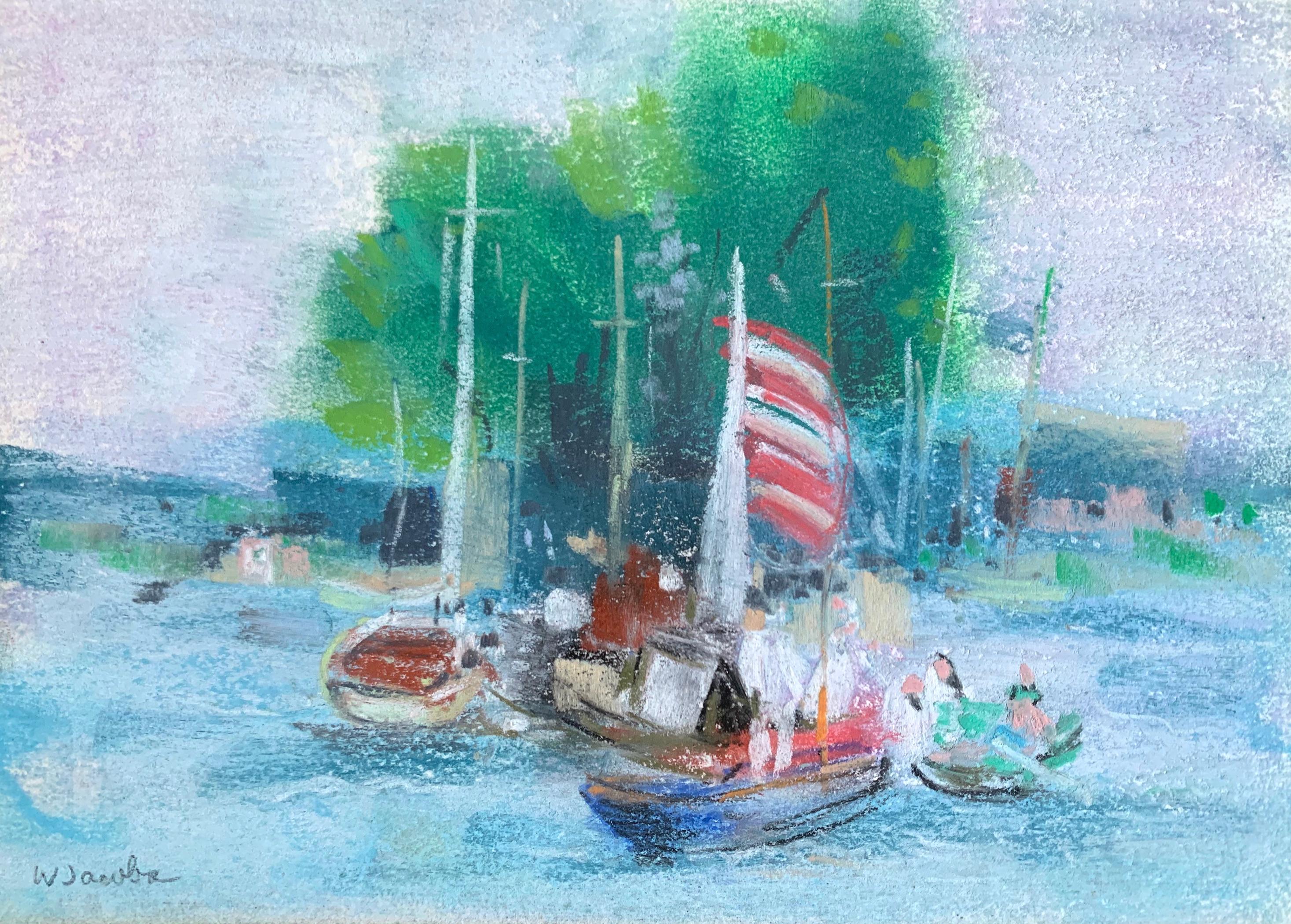 "Small Harbor" by noted Chicago painter William Jacobs (1897 - 1973) is a pastel on paper created in 1970. The artwork is signed in pencil by the artist and was never framed.

A Chicago native, William Jacobs studied at the Art Institute of Chicago