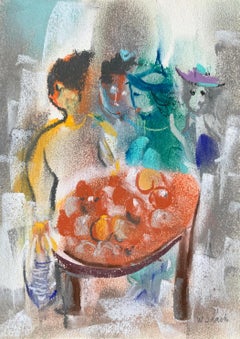 William Jacobs "Figures at a Table", original pastel on paper
