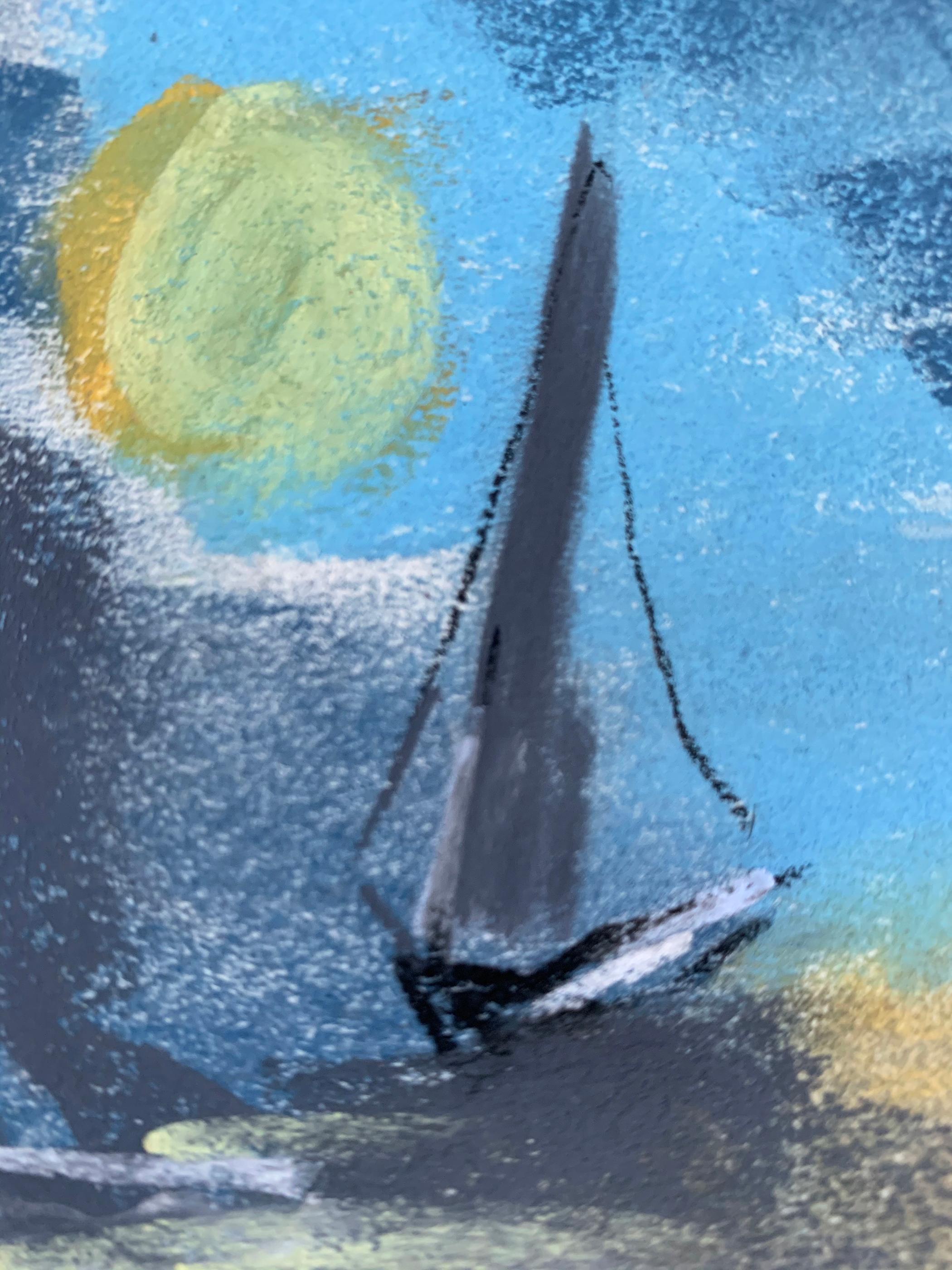 William Jacobs « Wind surfing at Sunset » (Surfant au coucher du soleil), pastel original sur papier en vente 2
