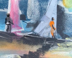 William Jacobs « Wind surfing at Sunset » (Surfant au coucher du soleil), pastel original sur papier