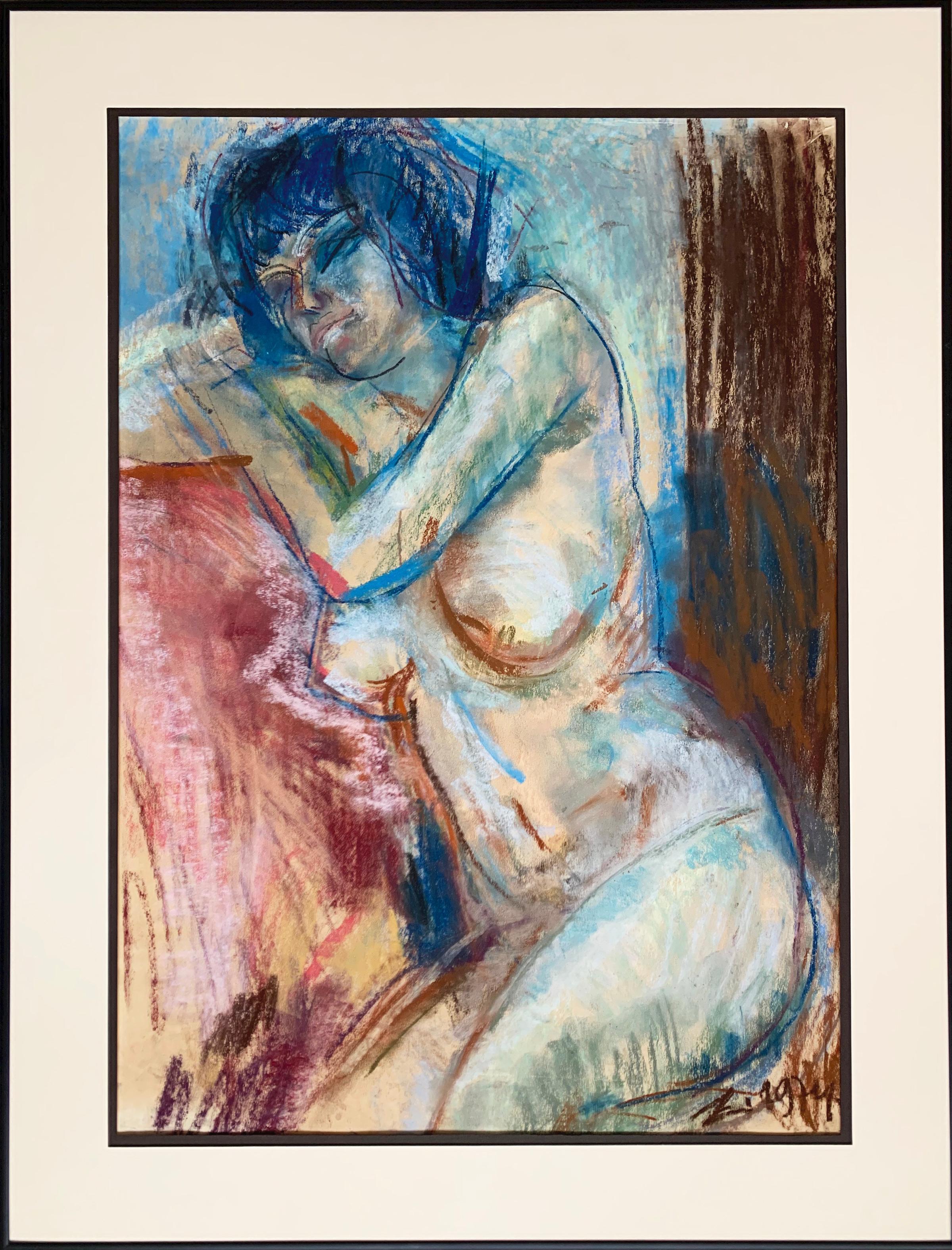 Zolcsák Sándor "Sitting Nude", original pastel on paper