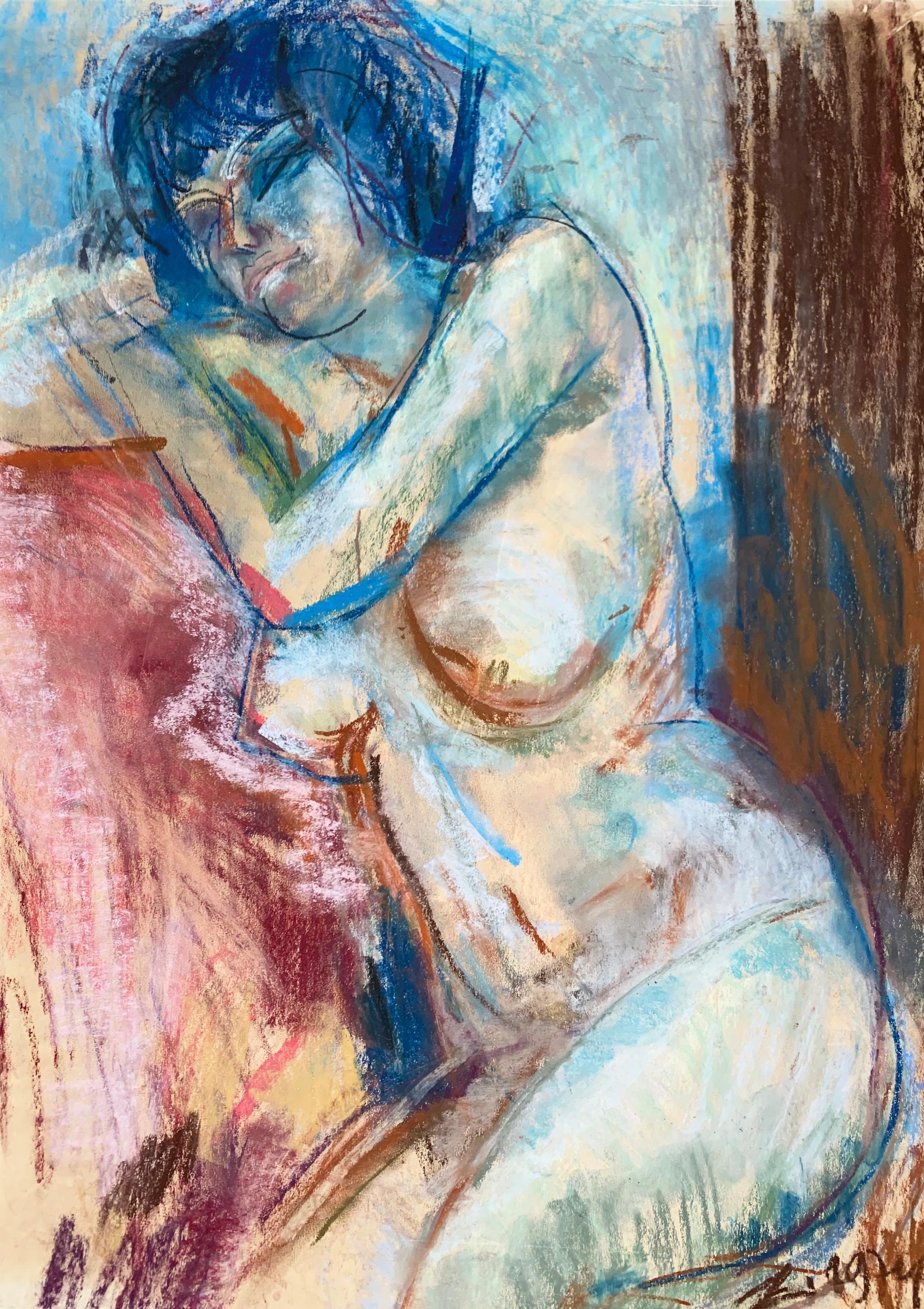 Zolcsk Sndor „Sitting Nude“, Original Pastell auf Papier (Moderne), Art, von Zolcsák Sándor