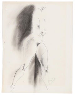 Hendrik Grise "Untitled", walking nude study of charcoal on paper