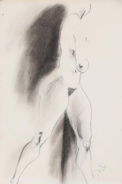 Hendrik Grise "Untitled", walking nude study of charcoal on paper