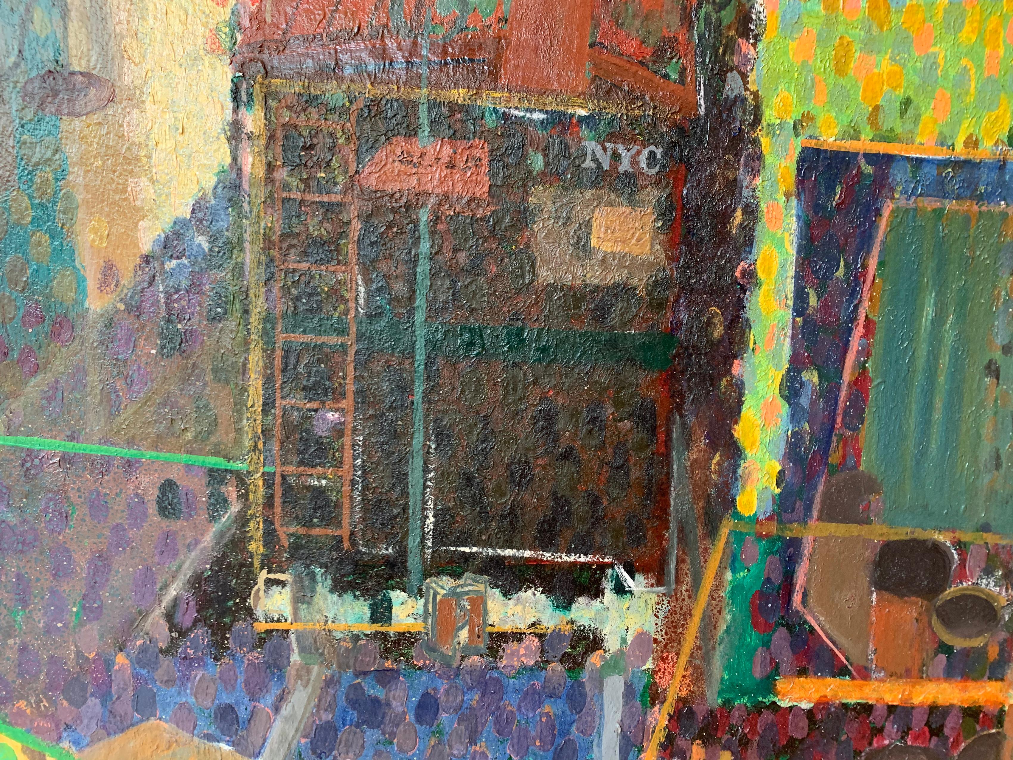 Bennard Perlman « Paysage urbain pointilliste », huile sur carton en vente 3