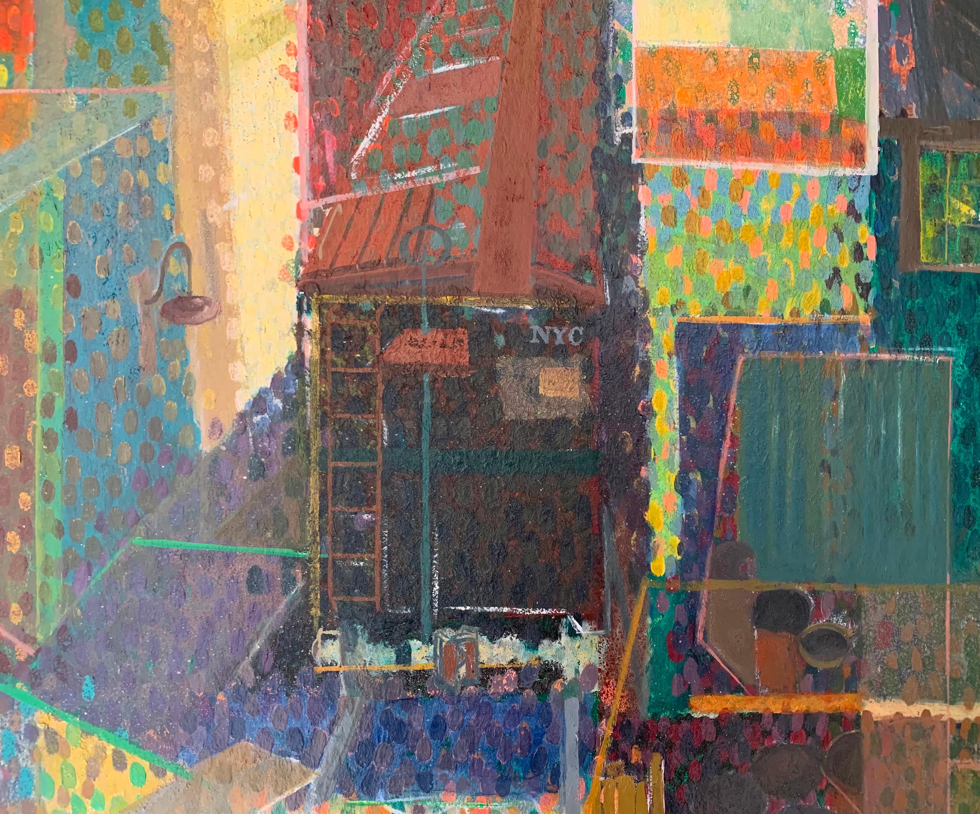 Bennard Perlman « Paysage urbain pointilliste », huile sur carton en vente 2