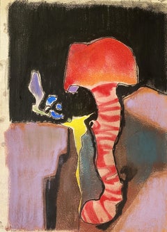 Vintage Benoît Gilsoul "Out of the Bowels of the Earth", charcoal and pastel on paper