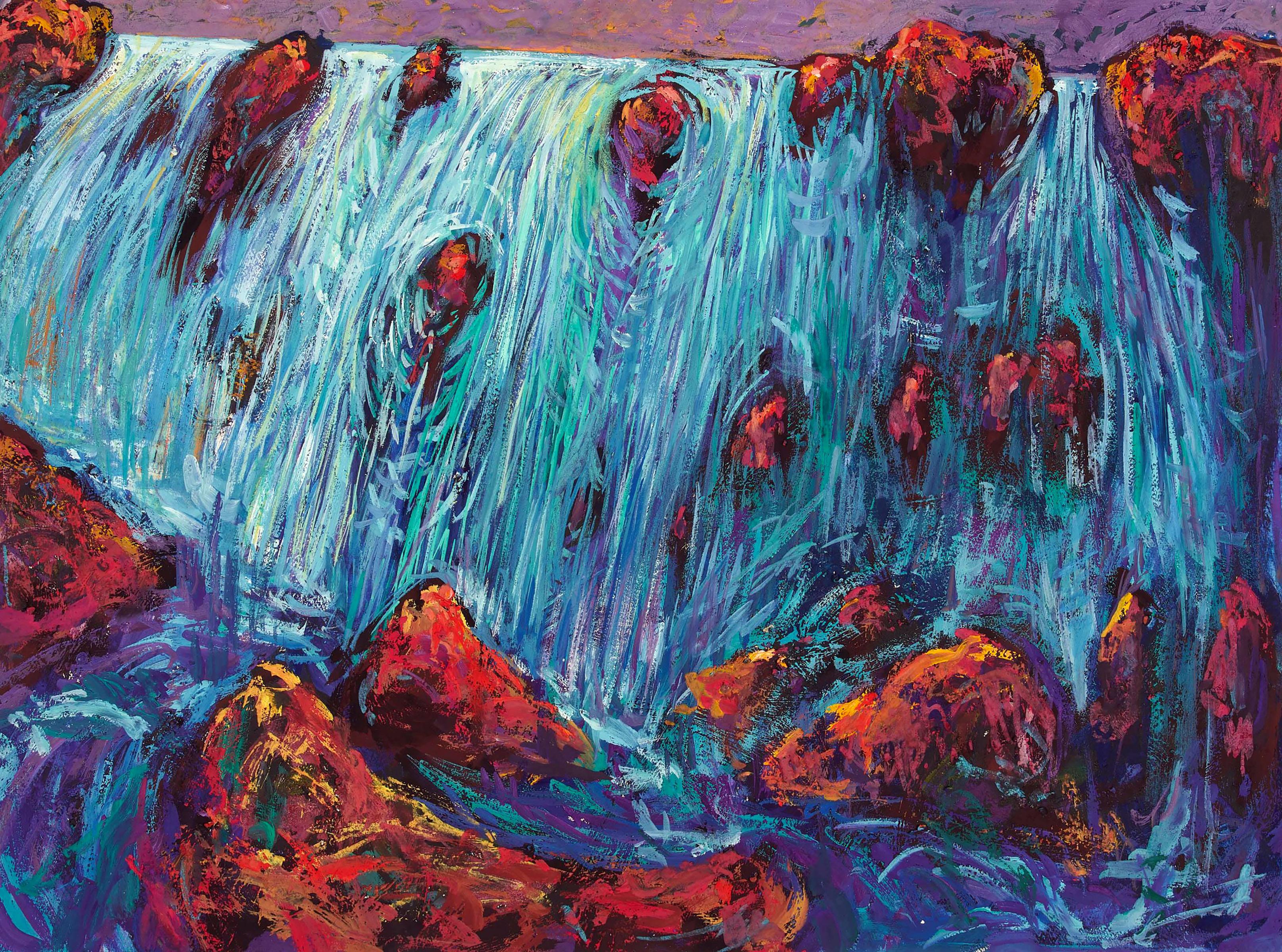 "Blaue Berge" des zeitgen�össischen österreichischen Künstlers Robert Schaberl ist ein Acrylgemälde auf Papier aus dem Jahr 1987. Das Gemälde ist auf der Rückseite signiert und datiert.

Der 1961 in Österreich geborene Robert Schaberl ist vor allem