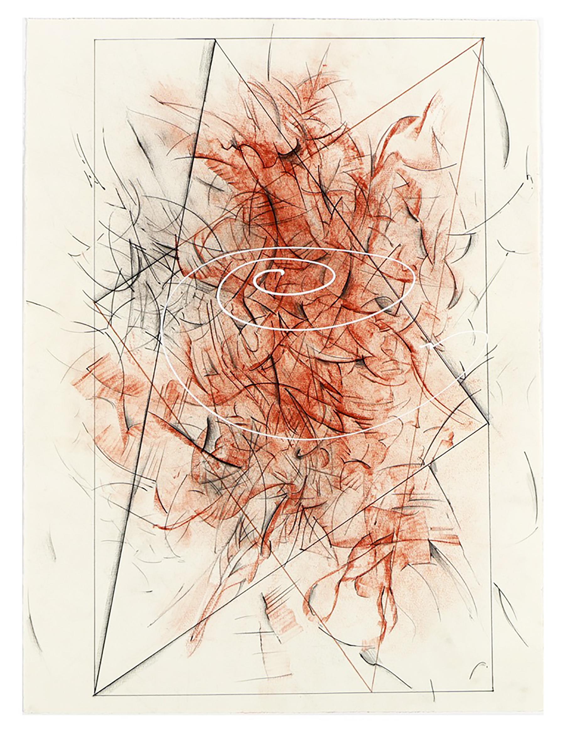 "Triangulation III", de l'artiste contemporain vénézuélien-américain Ricardo Morin, est un dessin abstrait en techniques mixtes réalisé en 2008 sur papier plat. L'œuvre, qui utilise du fusain, de la sanguine, du blanc et de l'encre de Chine, fait