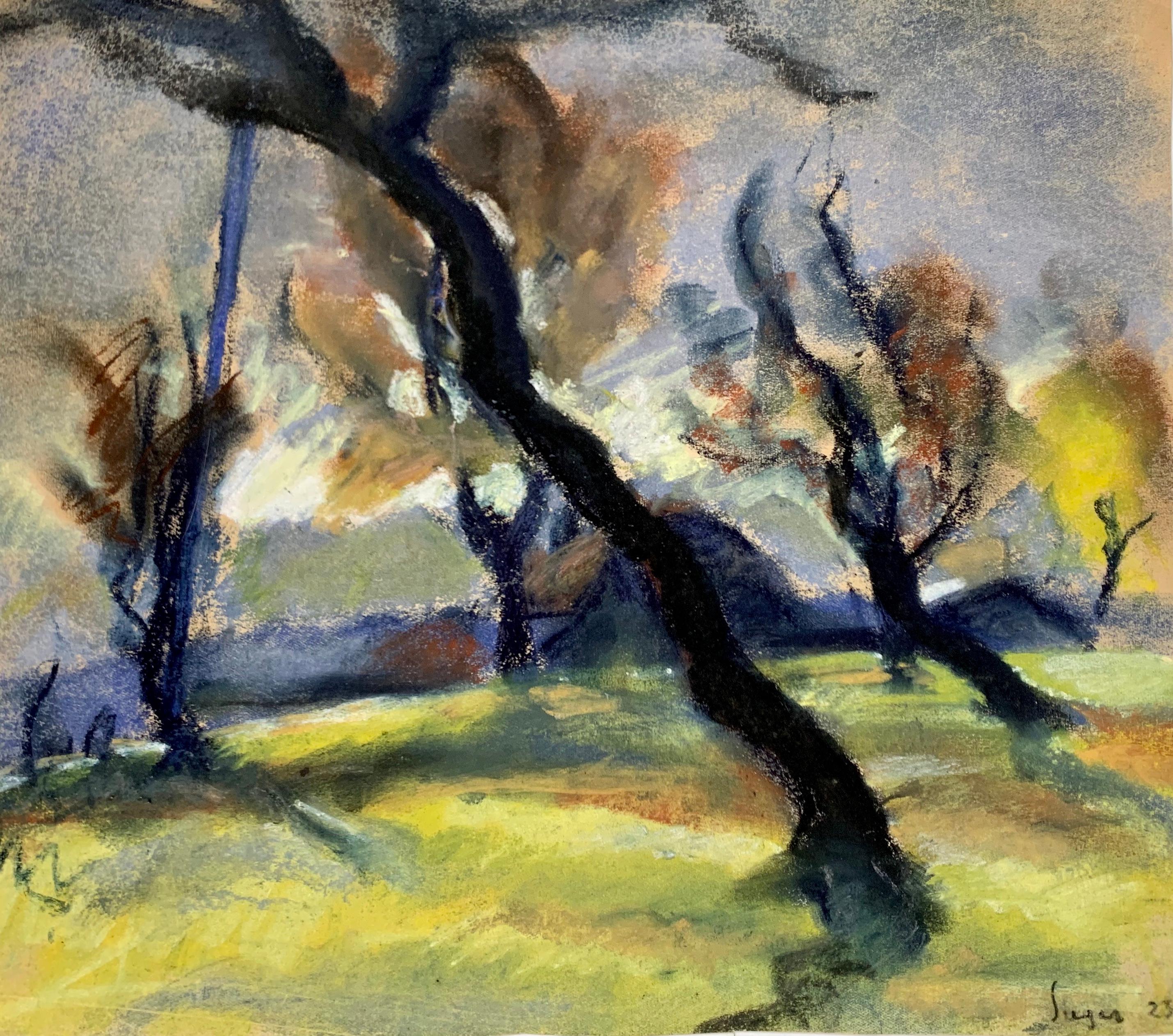 Sugár Andor "Contorted Trees", original pastel on paper