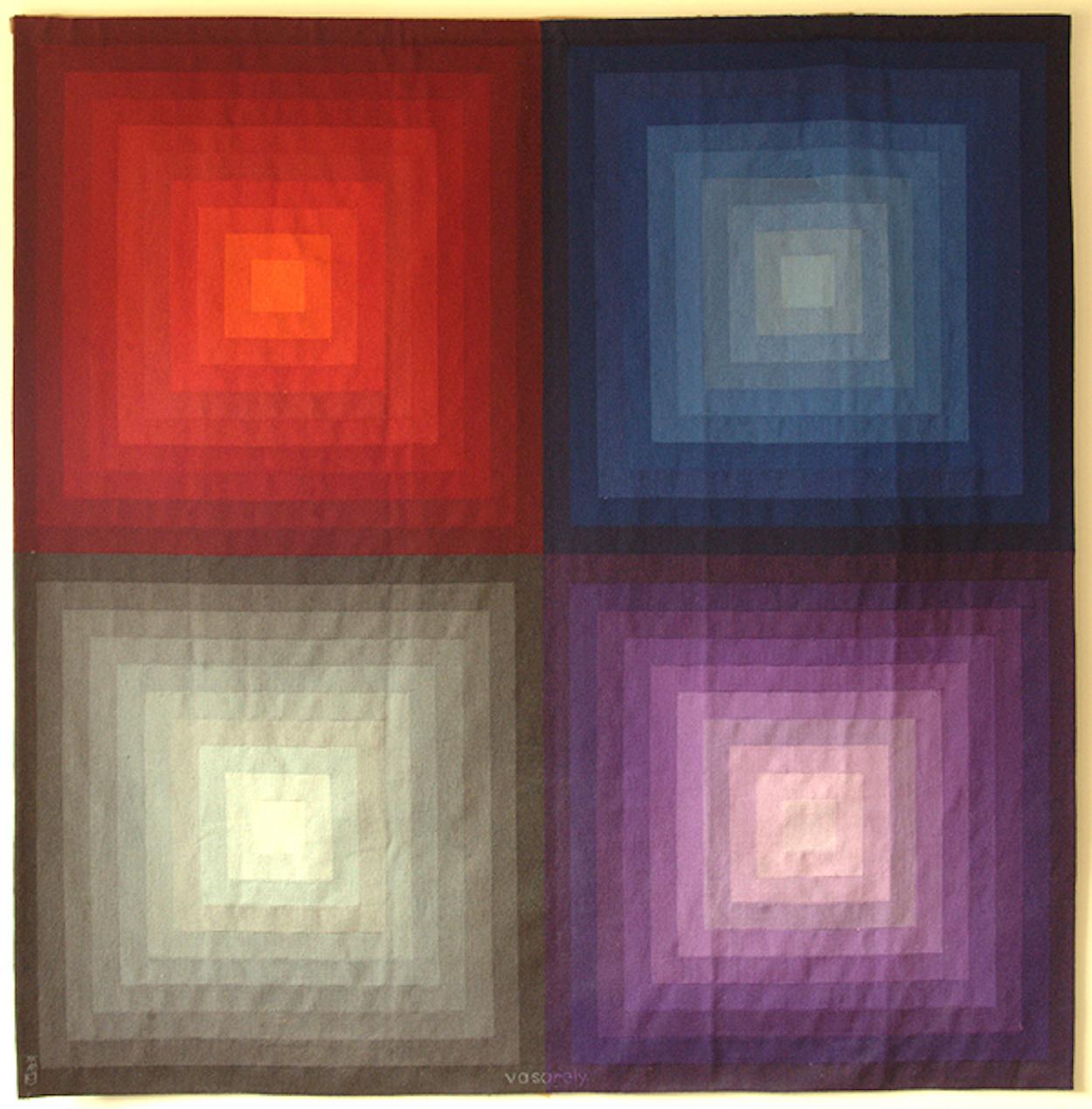 This Op Art, tapestry piece by Victor Vásárely is a perfect example of his love and ability to create Optical Illusion art. The use of line and colour creates a 3 dimensional affect. 

Victor Vasarely was born Vásárely Gyözö in Pécs, Hungary, on