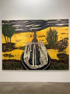 The Bird Fountain, Contemporary, Expressionistic, Landscape Painting