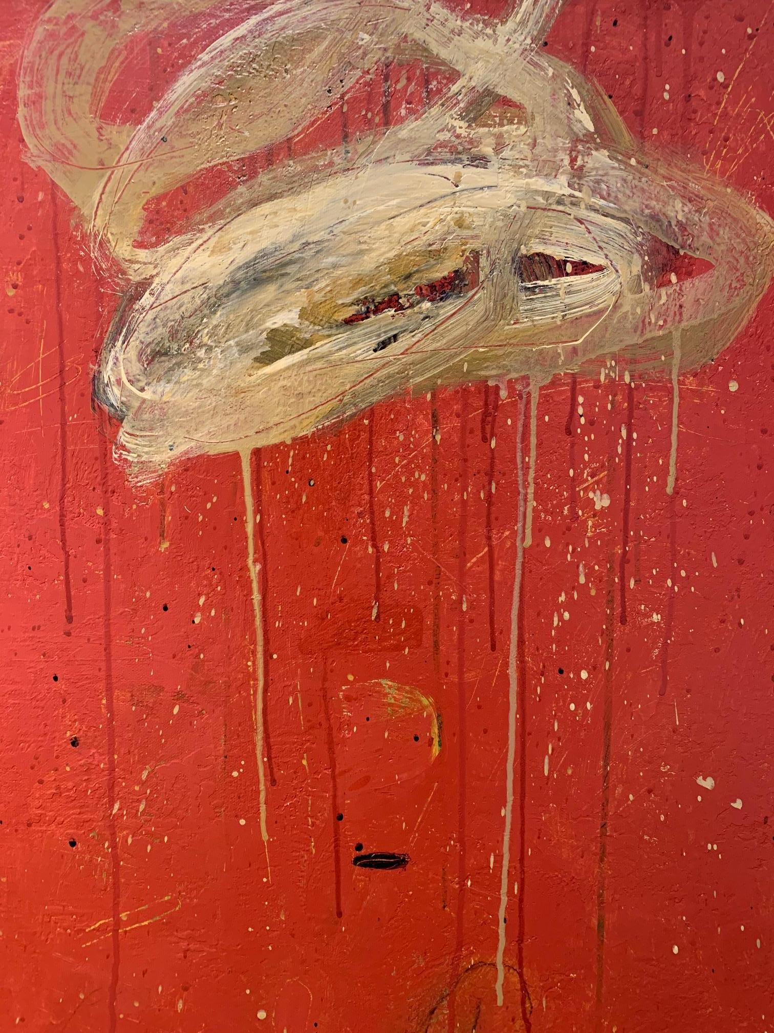 This contemporary, abstract, red, painting uses multiple layers of paint to create a very textured painting.

Born in Detroit, Michigan in 1949, Kevin Tolman attended classes at the Detroit Institute of Arts and Cass Tech as a youth, and he is a