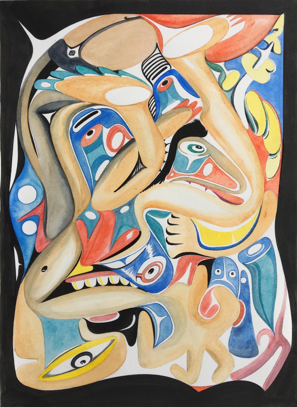 Michael Nicoll Yahgulanaas  Abstract Drawing - "Best of Us, " Contemporary, Abstract, Haida Nation Motify, Artwork on Paper