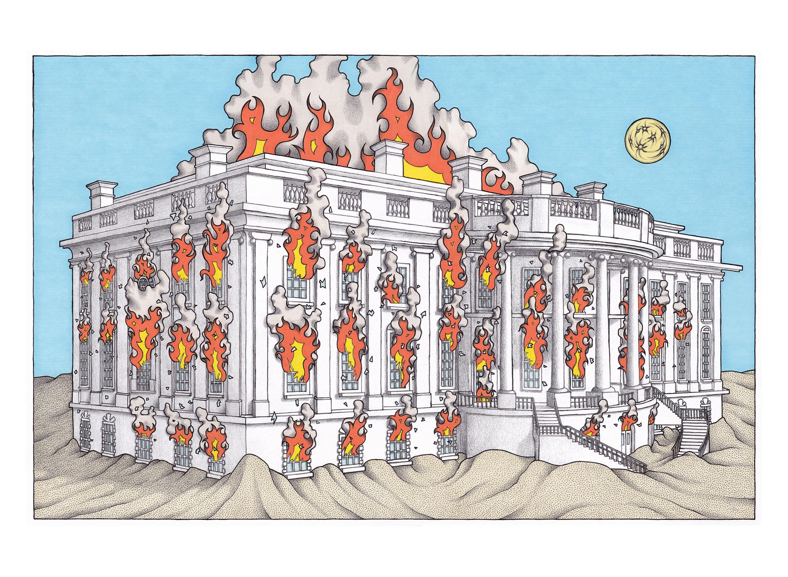 White House Fire - Mixed Media Art by Rob Hessler