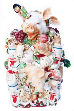 You Are The Pigs, contemporary, sculpture, ceramics, red, green, pink, white