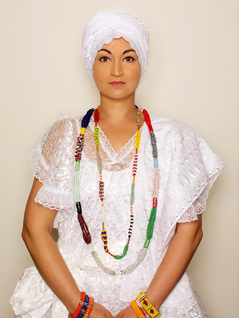 Sheinina L. Raj Figurative Photograph - Brazilian Woman, contemporary, photography, selfportraiture, green, purple, red 