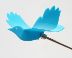 Territories, contemporary, sculpture, bird, kinetic, blue, metal