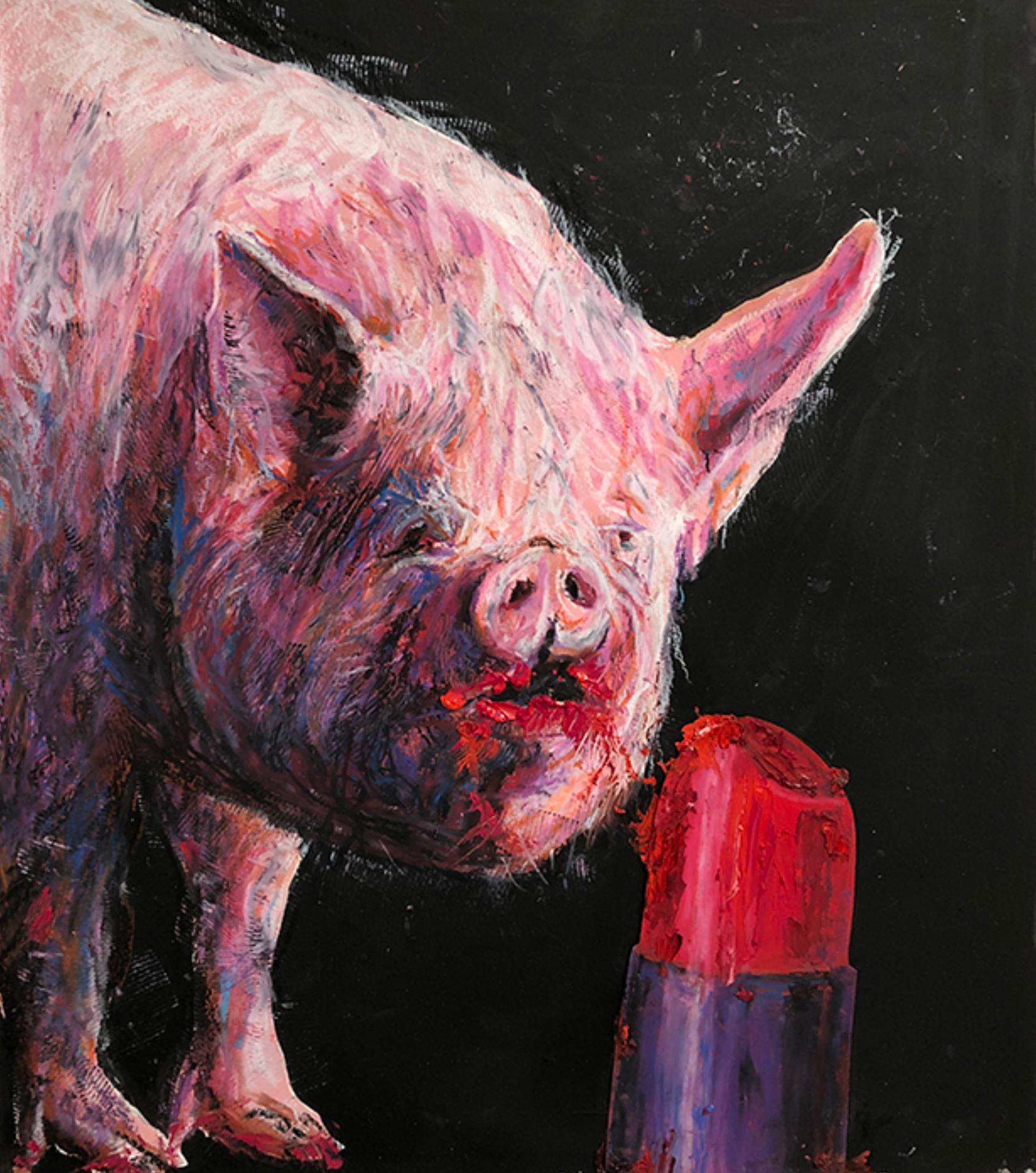 Daveed Shwartz Figurative Art - Putting Lipstick on a Pig