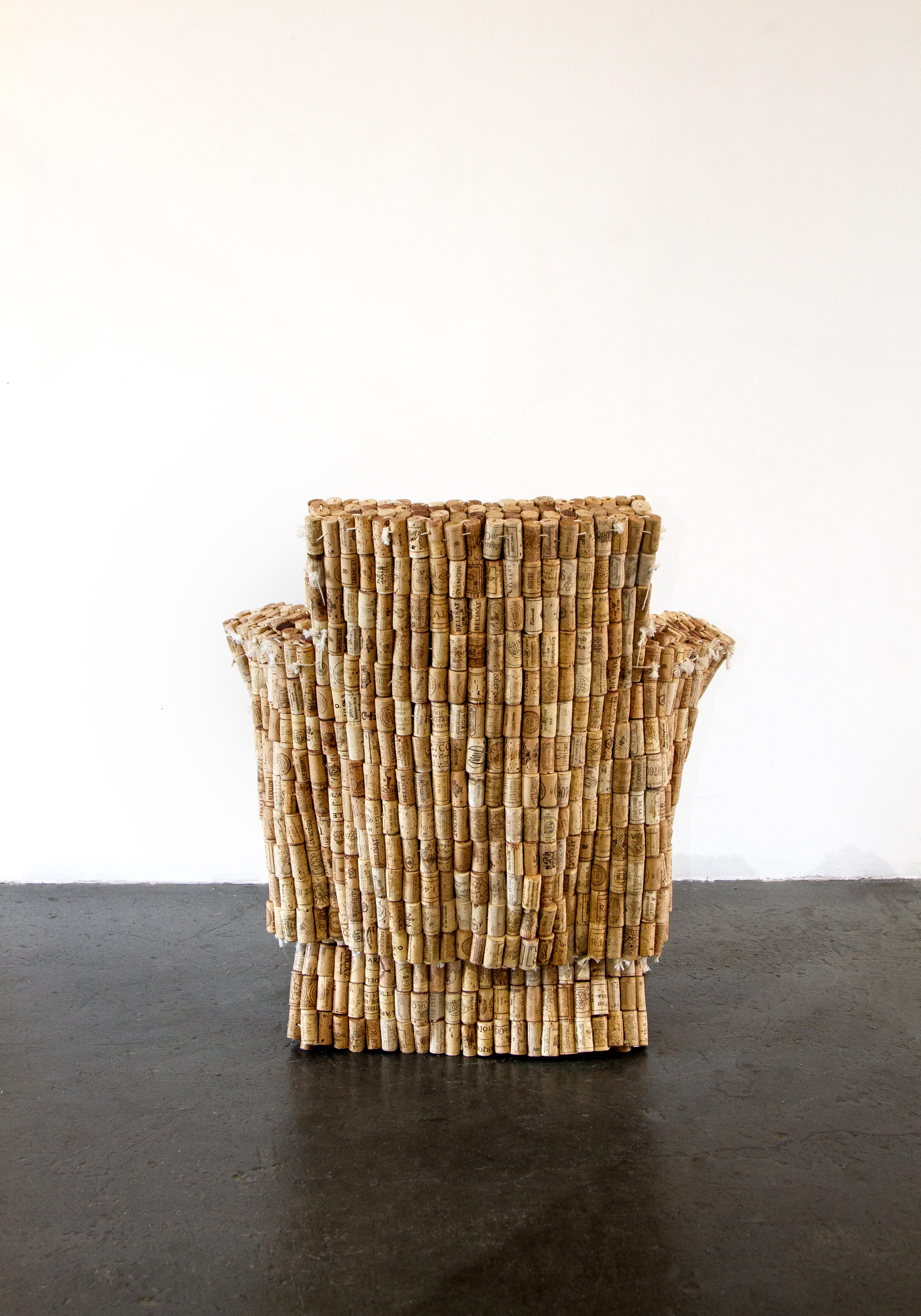 Gabriel Wiese’s “Small Armchair” is a contemporary, fully functional and extremely comfortable armchair made from corks. This piece of furniture has been left unpainted for a variation of neutral colors of natural cork and measures 29.5in. x 29in. x