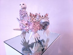 "Where Clowns Come From", contemporary, sculpture, ceramic, pink, orange, white