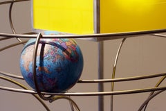A World Around, contemporary, sculpture, kinetic, yellow, blue, metal