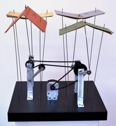 Motion Study: Books as Birds, contemporary, sculpture, kinetic, green, red