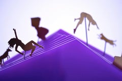 Faultline, contemporary, sculpture, kinetic, purple, yellow, metal