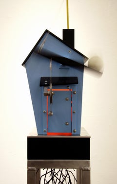 Angel Seat, contemporary, sculpture, yellow, blue, metal, kinetic