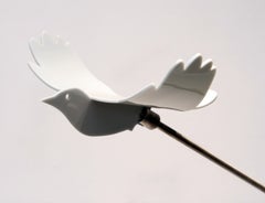 Territories, contemporary, sculpture, bird, kinetic, white, metal