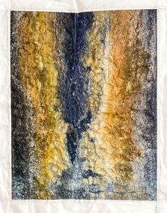 "Blue Ravine" contemporary, photographic tapestry, metallic thread. yellow, blue