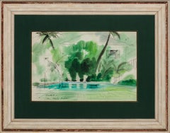 "Palm Beach Oasis Tropical" c1947 Acuarela de Franz Bueb