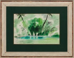 Vintage "Palm Beach Tropical Oasis" c1947 Watercolor by Franz Bueb