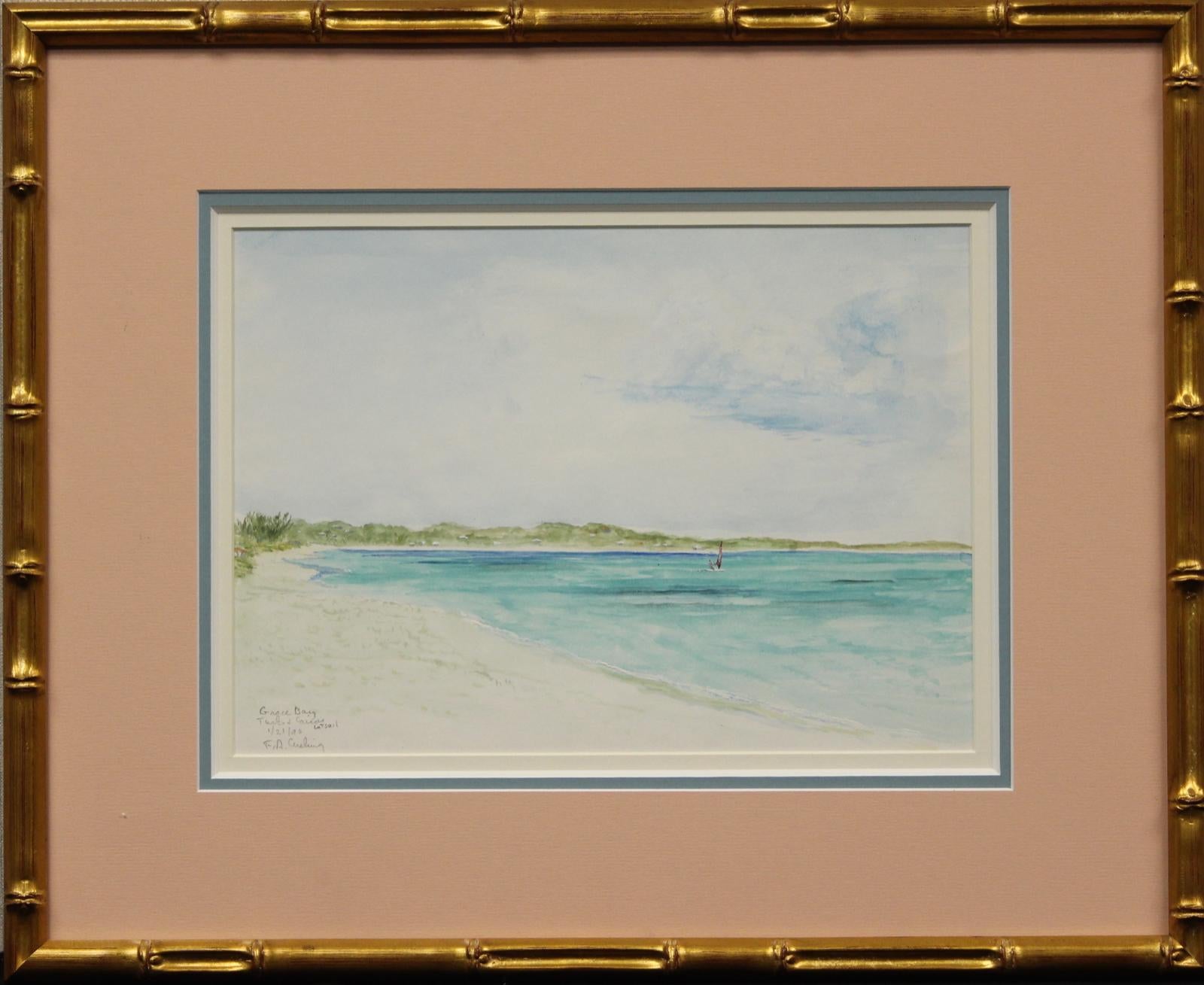 Frederick A. Cushing Landscape Art - Grace Bay Turks & Caicos 1990 Watercolor by F.A. "Freddy" Cushing